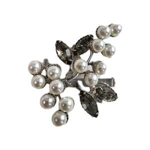 Vtg Brooch Prong Set Smokey Stone Capped Glass Pearl Articulating Rivet À Jour